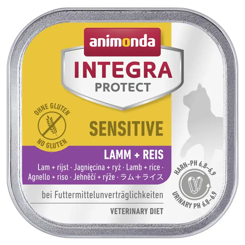 Letzte Chance Sparpaket 32 x 100 g Animonda Integra Protect Sensitive Lamm + Reis Katzen Nassfutter